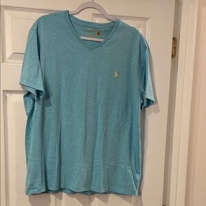 Polo by Ralph Lauren Men's Light Blue V-Neck Tee size L